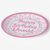 Assiettes En Carton 90e Motif du numéro aléatoire rose/blanc (Angle)