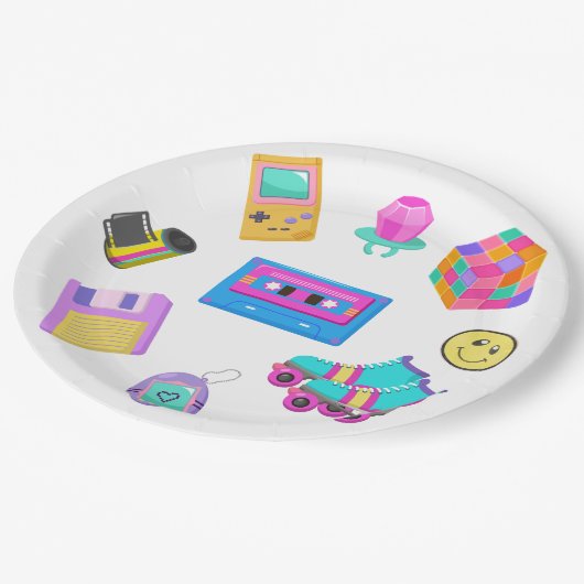 Assiettes En Carton 90s Thème Rétro Anniversaire Plaques papier (Angle)