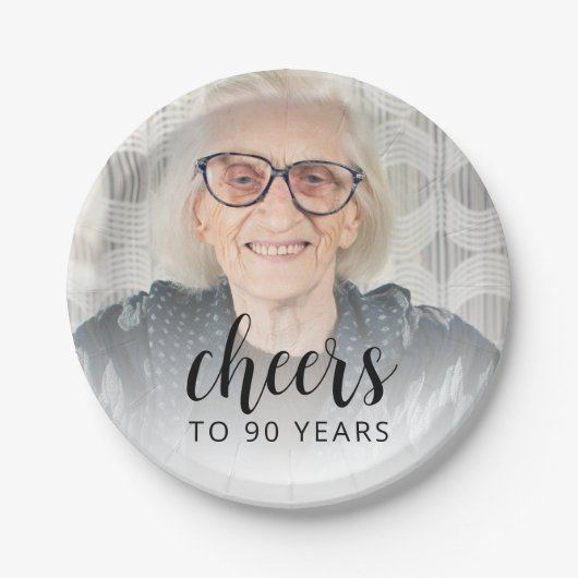 Assiettes En Carton 90th Birthday Party Photo Black Script Cheers (Devant)