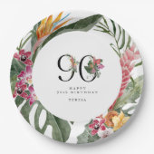 Assiettes En Carton 90th Birthday Simple Elegant Tropical Invitation (Devant)