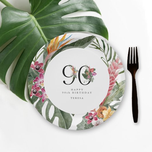 Assiettes En Carton 90th Birthday Simple Elegant Tropical Invitation