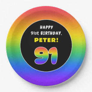 Assiettes En Carton 91e anniversaire : Arc-en-ciel coloré # 91, Nom pe