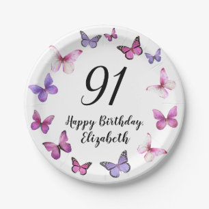 Assiettes En Carton 91e Anniversaire Papillons roses violets