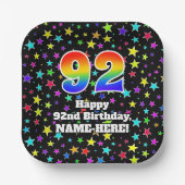 Assiettes En Carton 92e anniversaire : Fun Stars Motif et Rainbow "92" (Recto)