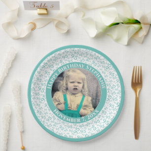 Assiettes En Carton 95 Votre photo Numéro Aléatoire Motif Turquoise/Bl