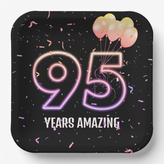 Assiettes En Carton 95e anniversaire Balloons et Confetti (Recto)