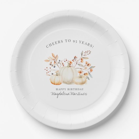 Assiettes En Carton 95e anniversaire blanc Citrouille automne Leaves p (Devant)