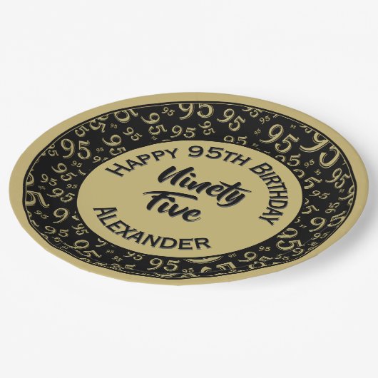 Assiettes En Carton 95e anniversaire Random Number Motif Gold/Black (Angle)