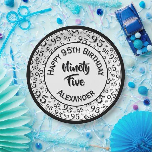 Assiettes En Carton 95e anniversaire Random Number Motif noir/blanc (Fête)