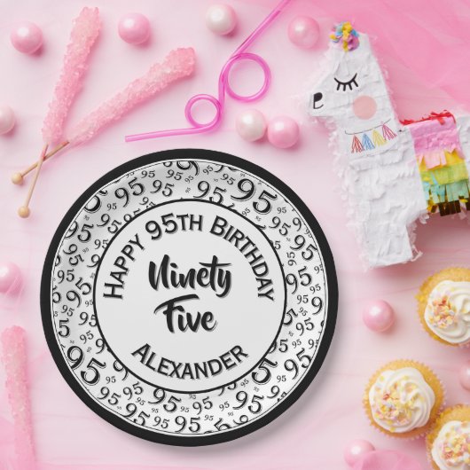 Assiettes En Carton 95e anniversaire Random Number Motif noir/blanc (Fête)