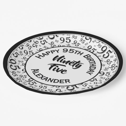 Assiettes En Carton 95e anniversaire Random Number Motif noir/blanc (Angle)