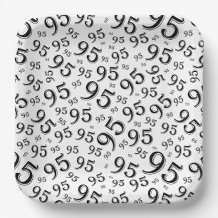 Assiettes En Carton 95e anniversaire Random Number Motif noir/blanc