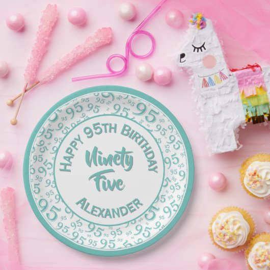 Assiettes En Carton 95e anniversaire Random Number Motif Turquoise/bla (Fête)
