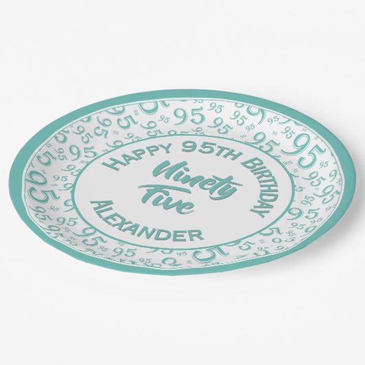 Assiettes En Carton 95e anniversaire Random Number Motif Turquoise/bla (Angle)