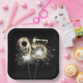 Assiettes En Carton 95e anniversaire Sparklers de fête sur noir (Fête)