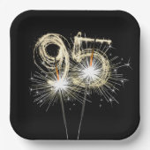 Assiettes En Carton 95e anniversaire Sparklers de fête sur noir (Recto)