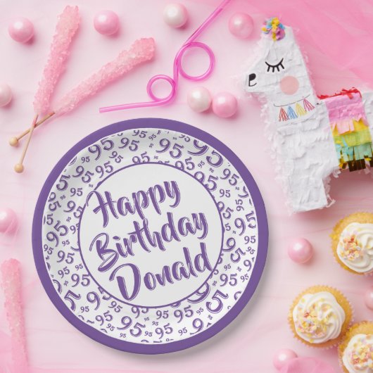 Assiettes En Carton 95e Motif de numéro aléatoire violet/blanc (Fête)