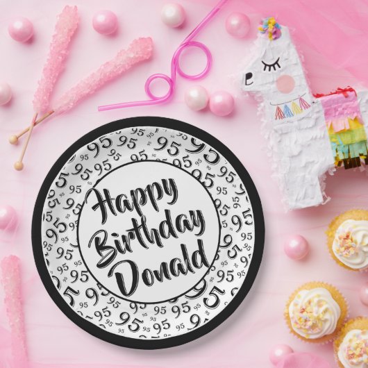 Assiettes En Carton 95e Motif du numéro aléatoire noir/blanc (Fête)