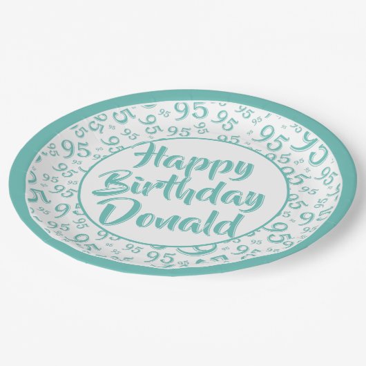 Assiettes En Carton 95e Motif du numéro aléatoire Turquoise/blanc (Angle)