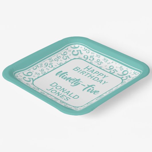 Assiettes En Carton 95e Motif du numéro aléatoire Turquoise/blanc (Angulaire)