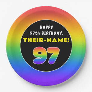 Assiettes En Carton 97e anniversaire : Arc-en-ciel coloré # 97, Nom pe