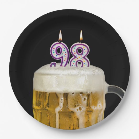 Assiettes En Carton 98e anniversaire Bière sur plaque de papier noir (Devant)