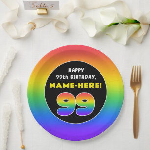 Assiettes En Carton 99e anniversaire : Arc-en-ciel coloré # 99, Nom pe