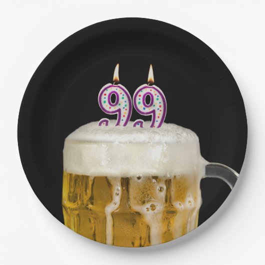 Assiettes En Carton 99e anniversaire Bière sur plaque de papier noir (Devant)