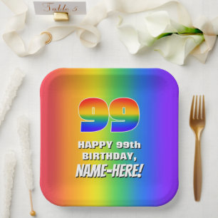 Assiettes En Carton 99e anniversaire : Coloré, amusant Motif arc-en-c