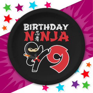 Assiettes En Carton 9 ans Karate Ninja Party Enfants 9e anniversaire