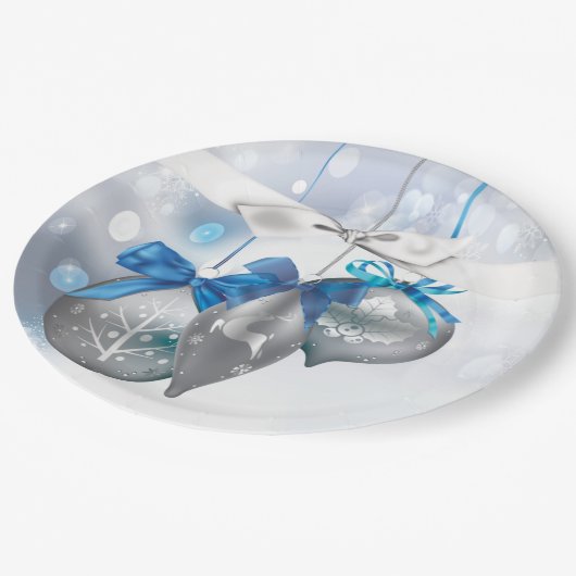 Assiettes En Carton 9" Arrondi Papier Plate Ornements Snowflakes Snow (Angle)