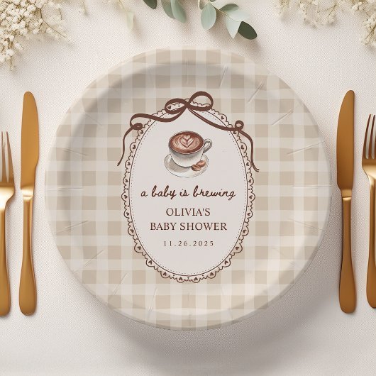 Assiettes En Carton A Baby is Brewing Gingham Coffee Baby Shower
