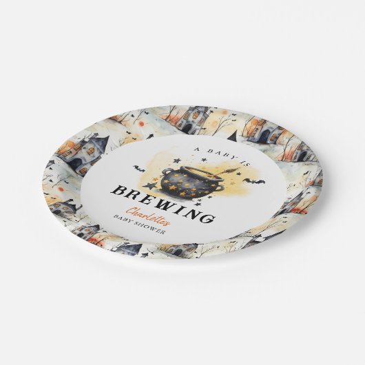 Assiettes En Carton A Baby is Brewing Halloween Cauldron Baby Shower (Angle)