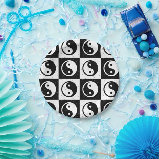 Assiettes En Carton À damiers blanc noir Yin-yang Zen Block Imprimer (Fête)