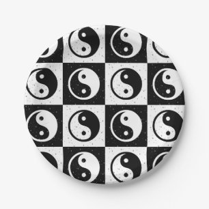 Assiettes En Carton À damiers blanc noir Yin-yang Zen Block Imprimer
