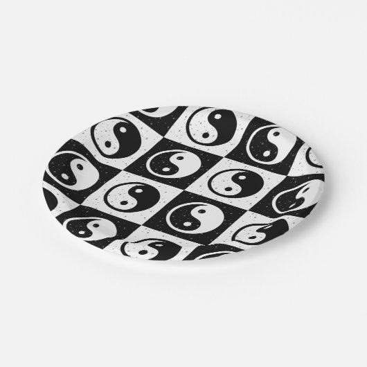 Assiettes En Carton À damiers blanc noir Yin-yang Zen Block Imprimer (Angle)