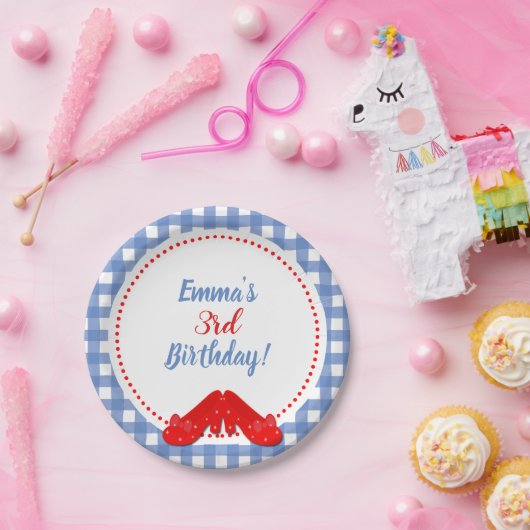 Assiettes En Carton À damiers Bleu et Blanc En vichy Chaussures Rouge (Fête)