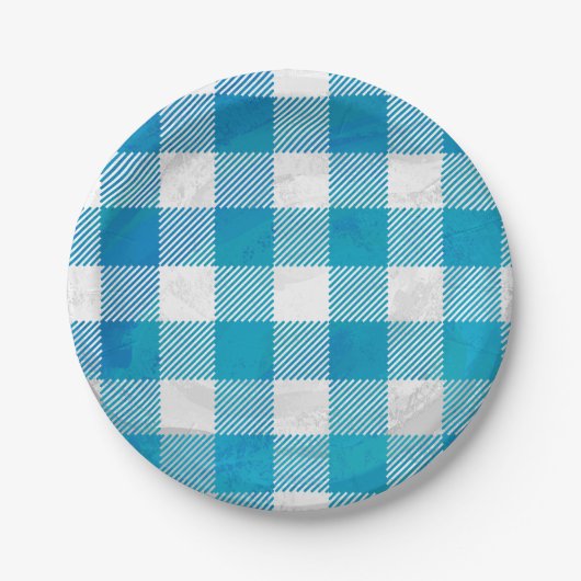 Assiettes En Carton à damiers Buffalo Plaid bleu et blanc (Devant)