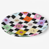 Assiettes En Carton À damiers coloré rétro marguerite (Angle)