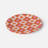 Assiettes En Carton à damiers Étoile rose Orange du milieu du siècle (Angle)