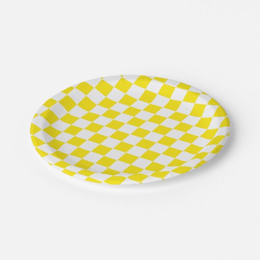 Assiettes En Carton à damiers jaune et blanc (Angle)