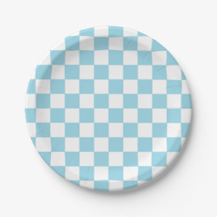 Assiettes En Carton À damiers Pastel Bleu et Blanc