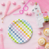 Assiettes En Carton à damiers Pastel Rainbow (Fête)