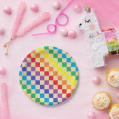 Assiettes En Carton à damiers Rainbow Beige (Fête)