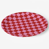 Assiettes En Carton à damiers rouge et rose chaud (Angle)