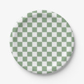 Assiettes En Carton à damiers Sage vert et blanc (Devant)