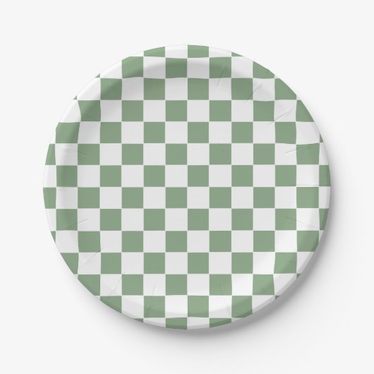 Assiettes En Carton à damiers Sage vert et blanc (Devant)