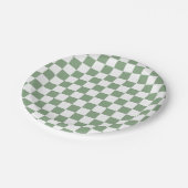 Assiettes En Carton à damiers Sage vert et blanc (Angle)