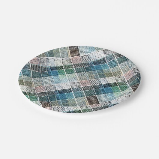 Assiettes En Carton à damiers, tartan, plaid, classique, bleu, blanc (Angle)