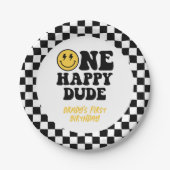 Assiettes En Carton à damiers un joyeux mec 1er anniversaire sourire (Devant)